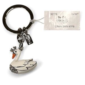 NWT Coach Crown Swan Key Fob in White Enamel - Style No. 92778
